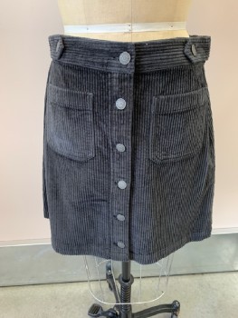 Womens, Skirt, Mini, MADEWELL, Black, Cotton, 6, Corduroy, B.F., 2 Patch Pockets, Belted Waist