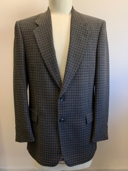 Mens, Sportcoat/Blazer, LANZA COLLEZIONE , Black, Khaki Brown, Wool, Check , 44R, 2 Buttons, Single Breasted, Notched Lapel, 3 Pockets,