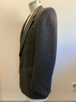 Mens, Sportcoat/Blazer, LANZA COLLEZIONE , Black, Khaki Brown, Wool, Check , 44R, 2 Buttons, Single Breasted, Notched Lapel, 3 Pockets,