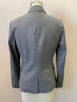Womens, Blazer, THEORY, Gray, Wool, Lycra, Solid, Heathered, B: 36, 6, Single Breasted, 1 Button, Peaked Lapel, 3 Pockets,