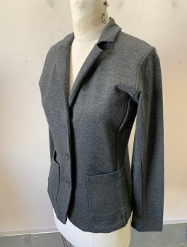 Womens, Blazer, TAHARI, Dk Gray, Rayon, Cotton, Solid, S, Jersey, 3 Buttons,  Notched Lapel, 2 Patch Pockets, No Lining