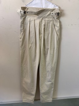 Womens, Pants, Isabel Marant, Beige, Cotton, Solid, 31, Pleated, Slant Pockets, Zip Front, Waist Band with Side Buckles