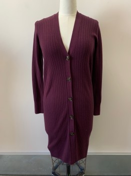 Womens, Cardigan Sweater, ANN TAYLOR, Red Burgundy, Polyester, Viscose, Solid, M, V-N, B.F., Long
