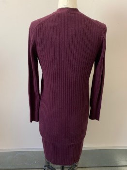 Womens, Sweater, ANN TAYLOR, Red Burgundy, Polyester, Viscose, Solid, M, V-N, B.F., Long