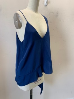 MICHELLE MASON, Navy Blue, Silk, Solid, Asymmetrical Cami, 1.5 Inch Shoulder Strap, 1 Spag Strap, V-N,