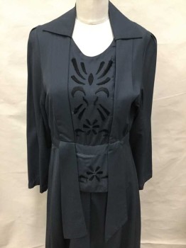 MTO, Slate Blue, Wool, Solid, Made To Order, Wool Twill, Hooks and Thread Loops Left Center Front, Hand Embroidery Center Front, Long Sleeves, Collar, Suffragette,