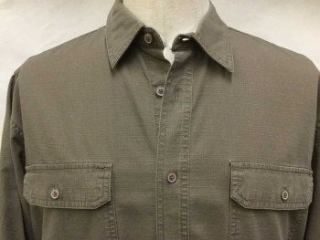 OUTDOOR LIFE, Lt Brown, Cotton, Geometric, Light Brown Rip stop, Collar Attached, Button Front, Long Sleeves, 2 Pockets W/flap