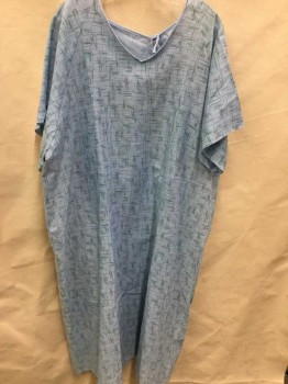 Unisex, Patient Gown, MEDLINE, Lt Blue, Green, Olive Green, Purple, Polyester, Cotton, Geometric, O/S, Short Sleeves, Ties at Back, Hatched Lines/geometric Pattern,