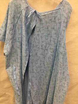 Unisex, Patient Gown, MEDLINE, Lt Blue, Green, Olive Green, Purple, Polyester, Cotton, Geometric, O/S, Short Sleeves, Ties at Back, Hatched Lines/geometric Pattern,
