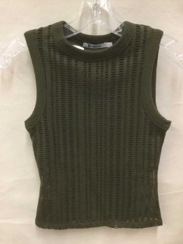 ALEXANDER WANG, Olive Green, Cotton, Polyester, (TRIPLE)  Olive, Vertical Cut Out Oval Holes, Crew Neck, Sleeveless