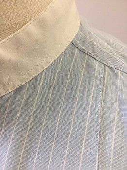 PRES DU CORPS , Lt Blue, White, Cotton, Stripes - Pin, Light Blue with White Pinstripe, Long Sleeve Button Front, Solid White Band Collar and French Cuffs,  Bib Panel at Front Chest, Reproduction Turn of the Century