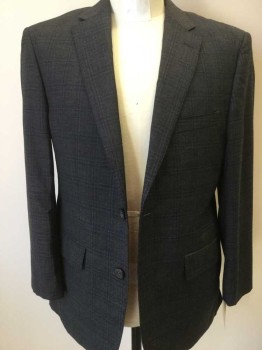 Mens, Sportcoat/Blazer, MOORES, Charcoal Gray, Black, Blue, Wool, Plaid, 40 R, 2 Buttons,  3 Pockets,