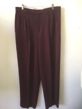 IL CANTO, Red Burgundy, Polyester, Solid, Pleated Waist, Zip Fly, Button Tab Waist, 3 Pockets, Relaxed Leg