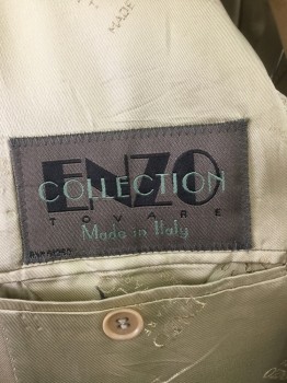 ENZO COLLECTION, Tan Brown, Wool, Solid, Single Breasted, 3 Buttons,  Notched Lapel, Gabardine,