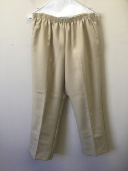 Womens, Pants, ALFRED DUNNER, Beige, Polyester, Solid, 10P, Twill Weave, Elastic Waist, Tapered Relaxed Leg, 2 Side Pockets