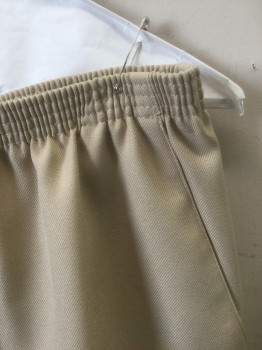 ALFRED DUNNER, Beige, Polyester, Solid, Twill Weave, Elastic Waist, Tapered Relaxed Leg, 2 Side Pockets