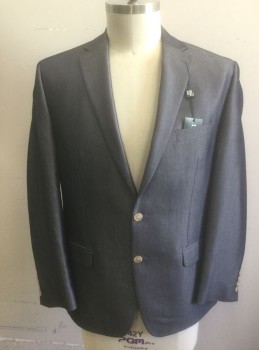 Mens, Suit, Jacket, RALPH LAUREN, Midnight Blue, Slate Gray, Rayon, Polyester, 2 Color Weave, 42R, Changeable Midnight/Gray Dotted Weave Fabric, Single Breasted, Notched Lapel, 2 Buttons, 3 Pockets, Lining is Gray with Light Gray Geometric Pattern