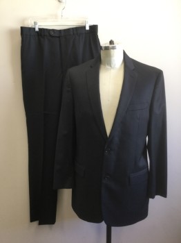 JOHN VARVATOS, Smoky Black, Wool, Solid, Single Breasted, Thin Notched Lapel, 2 Buttons, 3 Pockets, Black/Navy Changeable Lining