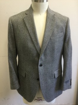 STAFFORD, Charcoal Gray, Lt Gray, Wool, Birds Eye Weave, 2 Color Weave, Charcoal/Light Gray Birdseye Weave (Appears Gray From a Distance), Single Breasted, Notched Lapel, 2 Buttons, 3 Pockets, Solid Black Lining