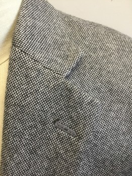 STAFFORD, Charcoal Gray, Lt Gray, Wool, Birds Eye Weave, 2 Color Weave, Charcoal/Light Gray Birdseye Weave (Appears Gray From a Distance), Single Breasted, Notched Lapel, 2 Buttons, 3 Pockets, Solid Black Lining