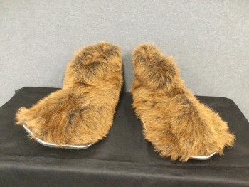 Unisex, Footwear, MARYLEN, Brown, Faux Fur, O/S, MS. BEAR:  Bear Feet, Slip On, Snap Back, Rubber Soles