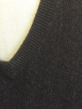 Mens, Sweater Vest, RESERVE/JOS A BANK, Dk Brown, Dk Gray, Dk Purple, Cashmere, Solid, Stripes - Vertical , L, Dark Purplish Grayish Brown, Self Vertically Striped Knit with Chevron Ridges, Pullover, V-neck