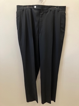 NAUTICA, Black, Wool, Solid, Double Pleated, Button Tab Waist, Zip Fly, 4 Pockets, Straight Leg