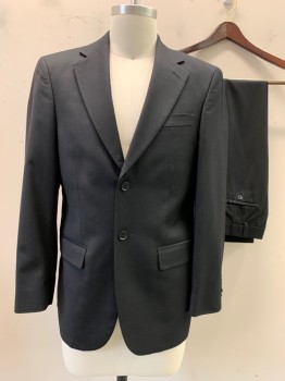 OSCAR DE LA RENTA, Black, Wool, Solid, Single Breasted, Collar Attached, Notched Lapel, 2 Buttons,  3 Pockets