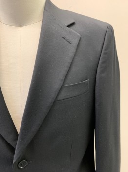 OSCAR DE LA RENTA, Black, Wool, Solid, Single Breasted, Collar Attached, Notched Lapel, 2 Buttons,  3 Pockets