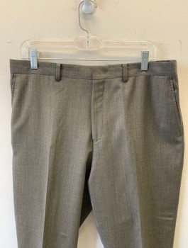 DONALD TRUMP, Brown, Wool, Solid, Flat Front, Zip Fly, Belt Loops, 4 Pockets