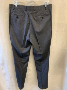 Mens, Suit, Pants, MUNRO, Dk Gray, Wool, Viscose, Heathered, 35/33, Side Pockets, Zip Front, Flat Front