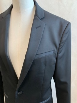 ZARA MAN, Black, Polyester, Viscose, Solid, Single Breasted, Collar Attached, Notched Lapel, 2 Buttons,  3 Pockets