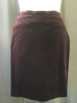 Womens, Skirt, Knee Length, GUCCI, Plum Purple, Cotton, Solid, 44, M/L, Low Waist, Side Zip, Straight, Back Slit, Embossed Belt Detail
