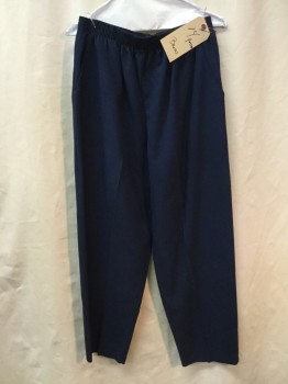 Womens, Casual Pants, BRIGGS, Navy Blue, Polyester, Rayon, Solid, Petite, 14 , Elastic Waist