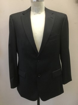 BOSS, Charcoal Gray, Wool, Solid, Single Breasted, 2 Buttons,  Notched Lapel, 3 Pockets, Double Back Vent
