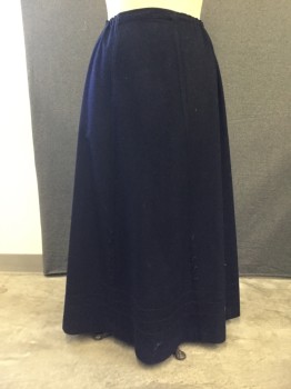 Mto, Navy Blue, Wool, Solid, Day Skirt, Middle Class. Heavy Wool Drawstring Waist From Waist Size 32" to 42" Max, Panelled with  Soutache Detail on Outside of Front Panel and 3 Rows of Soutache Trim at Hemline,