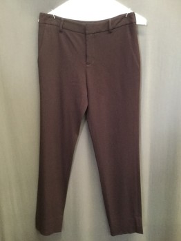 THEORY, Plum Purple, Wool, Silk, Solid, Flat Front, 1 1/2 Inch Waist Band , Slit Pockets