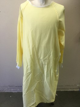 Unisex, Surgical Gown, N/L, Yellow, Poly/Cotton, Solid, Size, No, Long Sleeves with White Rib Knit Cuffs, Tie Back