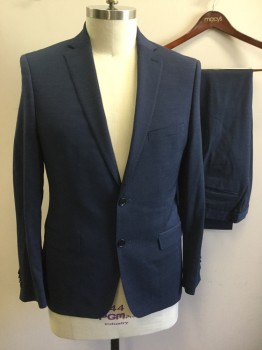 JOHN VARVATOS, Dk Blue, Wool, Birds Eye Weave, Single Breasted, Notched Lapel, Hand Picked Collar/Lapel, 2 Buttons,  3 Pockets