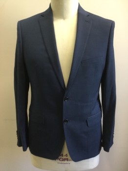 JOHN VARVATOS, Dk Blue, Wool, Birds Eye Weave, Single Breasted, Notched Lapel, Hand Picked Collar/Lapel, 2 Buttons,  3 Pockets