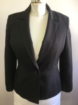Womens, Blazer, EVAN PICONE, Dk Brown, Gray, Polyester, B44, 14, W36, Single Breasted, 1 Button, Notched Lapel, Shadow Stripe