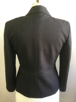 Womens, Blazer, EVAN PICONE, Dk Brown, Gray, Polyester, B44, 14, W36, Single Breasted, 1 Button, Notched Lapel, Shadow Stripe