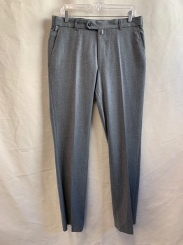 ZIGNONE, Heather Gray, Wool, Cashmere, Flat Front, Zip Fly, Button Tab Closure, 4 Pockets, Belt Loops