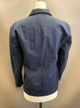 WALLACE BARNES , Faded Navy, Cotton, Linen, Notched Lapel, Single Breasted, Button Front, 3 Buttons, 3 Pockets