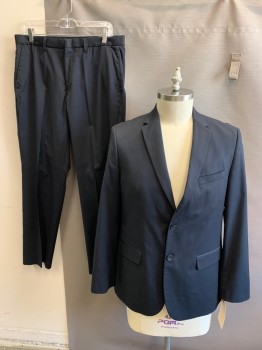CALVIN KLEIN, Midnight Blue, Polyester, Viscose, Solid, 2 Buttons Front, Notched Lapel, 3 Pockets,