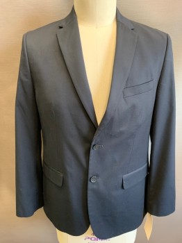 CALVIN KLEIN, Midnight Blue, Polyester, Viscose, Solid, 2 Buttons Front, Notched Lapel, 3 Pockets,
