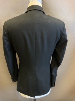 TOP MAN, Black, Polyester, Viscose, Textured Fabric, Single Breasted, 2 Buttons,  Notched Lapel, Center Back Vent,