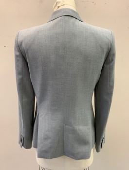 MASSIMO DUTTI, Gray, Wool, Solid, 1 Button, Peaked Lapel, Fitted, 2 Welt Pockets, Padded Shoulders, Vent at Center Back Hem