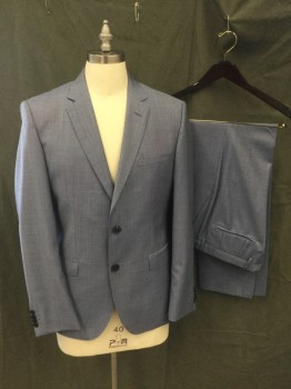 HUGO BOSS, Blue, Wool, Solid, Single Breasted, Collar Attached, Notched Lapel, Hand Picked Collar/Lapel, 3 Pockets, 2 Buttons
