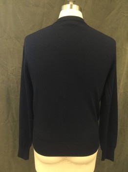 BROOKS BROTHERS, Navy Blue, Wool, Solid, V-neck, Long Sleeves, Ribbed Knit Neck/Waistband/Cuff, Multiples